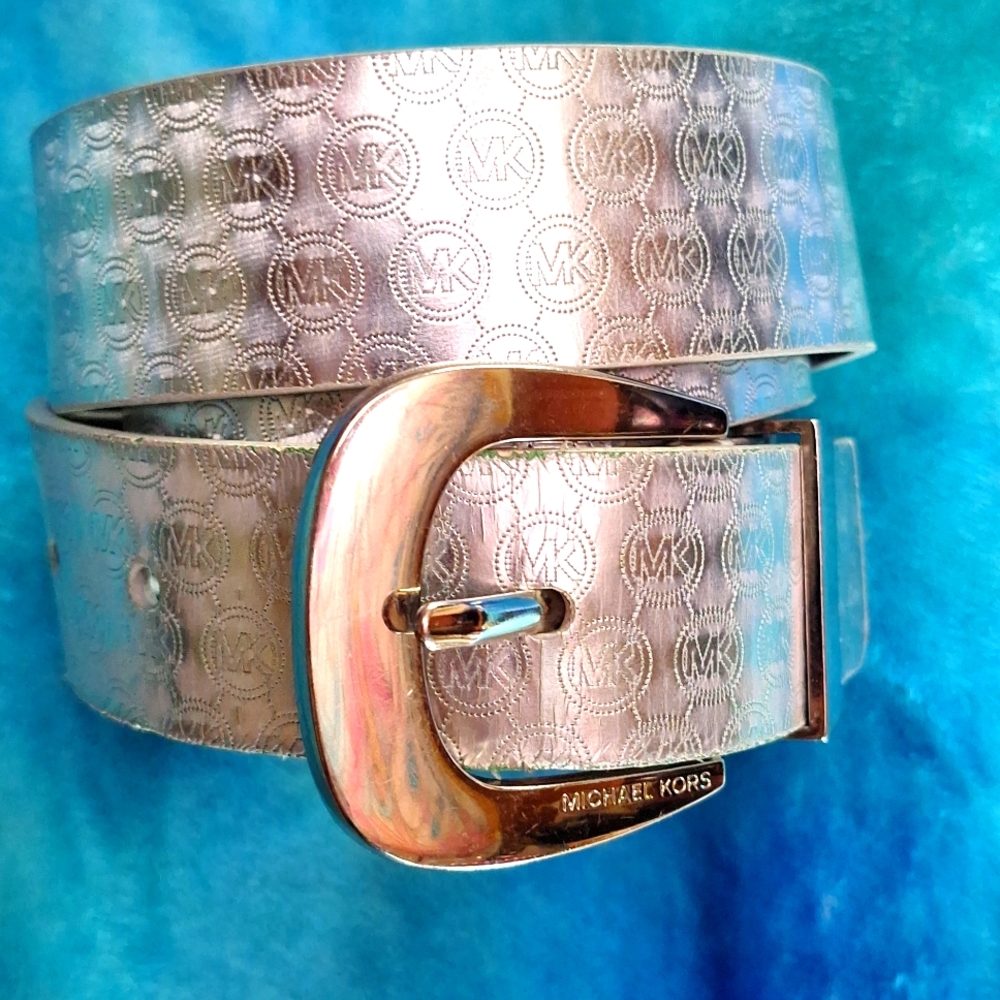 Silver Faux Leather Belt, MICHAEL by Michael Kors